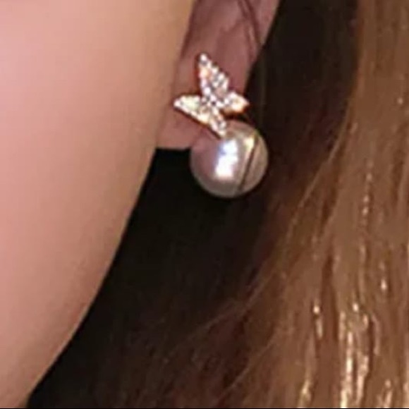 Imitation Pearl Earrings for Women Rhinestone Butterfly Hollow Heart Tassel Earr - Picture 2 of 6